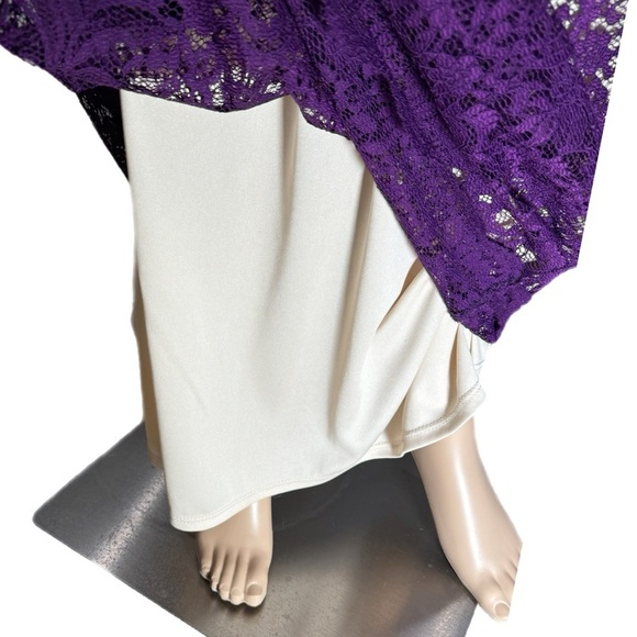 Yellow Star Womens Plum Lace Nude Maxi Off Shoulder Dress Size M USA MADE - Picture 5 of 14